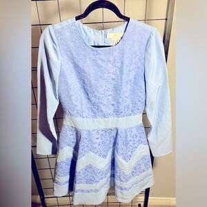 Bread N Butter Powder Blue Floral Embroidered Long Sleeved A-line Dress NWT